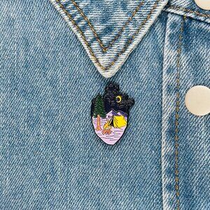⭐Anatomical Heart Lapel Pin Camping Tent Fire Enamel Broch With Moon & Tree New